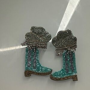 Turquoise Felt Cowboy Boot Earrings
